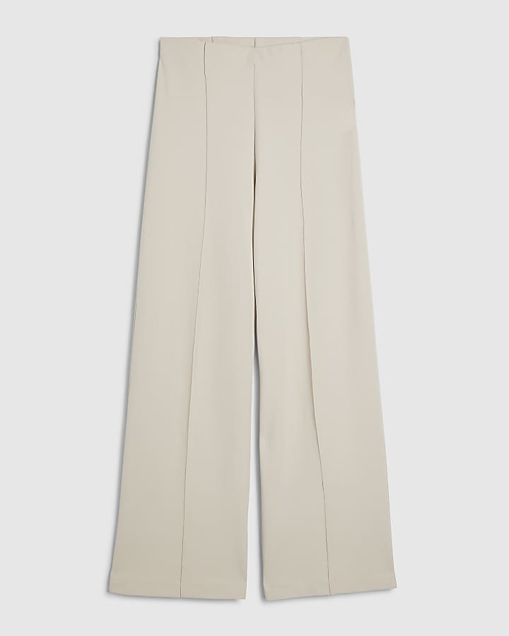 Beige Premium Wide Leg Seam Trousers