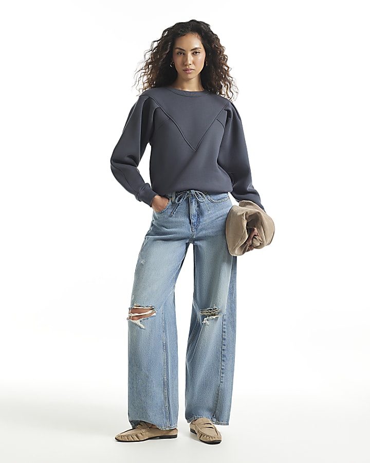 Grey Chevron Panel Sweatshirt