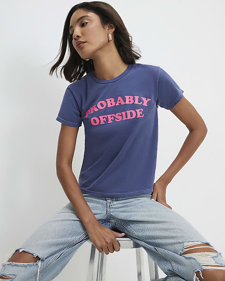 Blue Cotton Offside Football T-Shirt