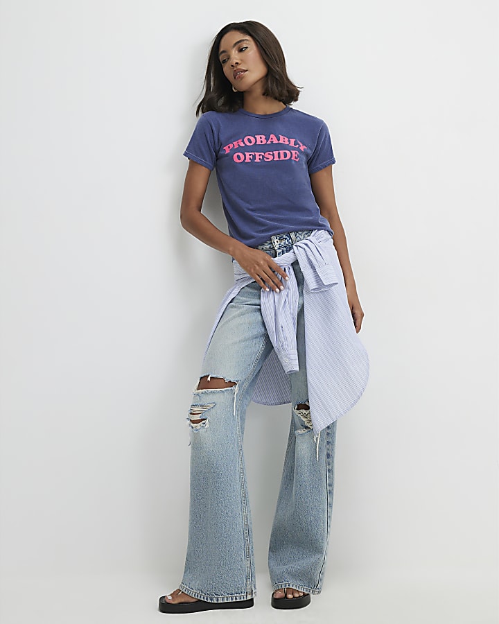 Blue Cotton Offside Football T-Shirt
