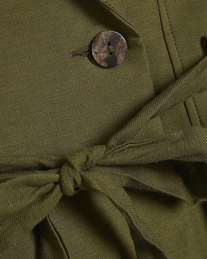 Green Cotton Blend Tie Detail Wrap Top
