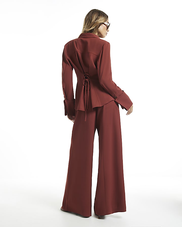 Red Easy Wide Leg Trousers