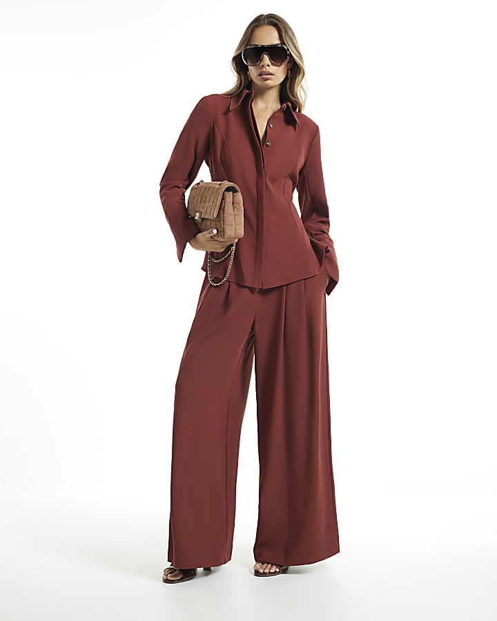 Red Easy Wide Leg Trousers