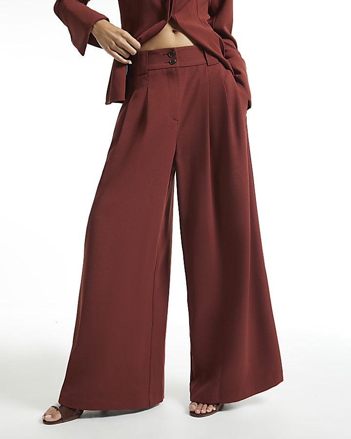 Red Easy Wide Leg Trousers
