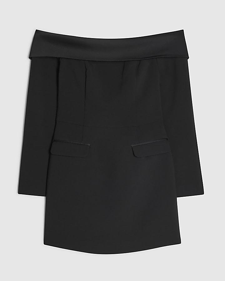 Black Bardot Tuxedo Mini Dress