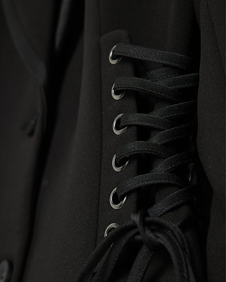 Black Lace Up Tuxedo Blazer Dress