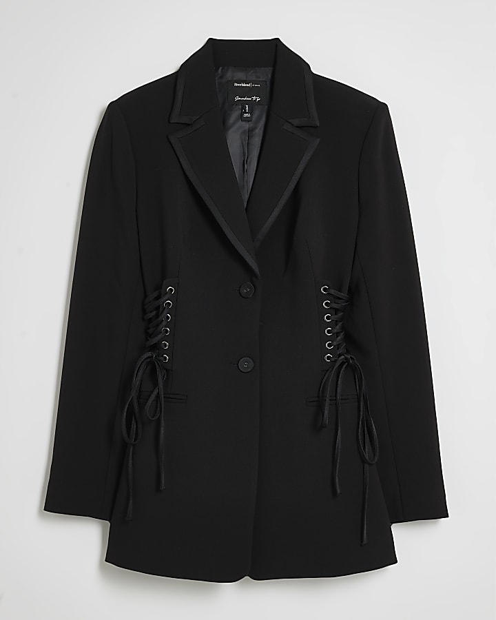 Black Lace Up Tuxedo Blazer Dress