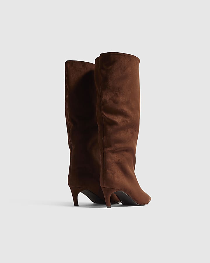 Brown Faux Suede High Leg Slouch Boots