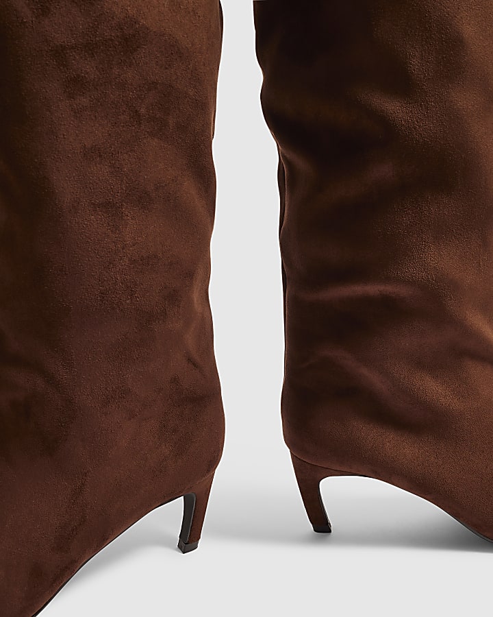 Brown Faux Suede High Leg Slouch Boots