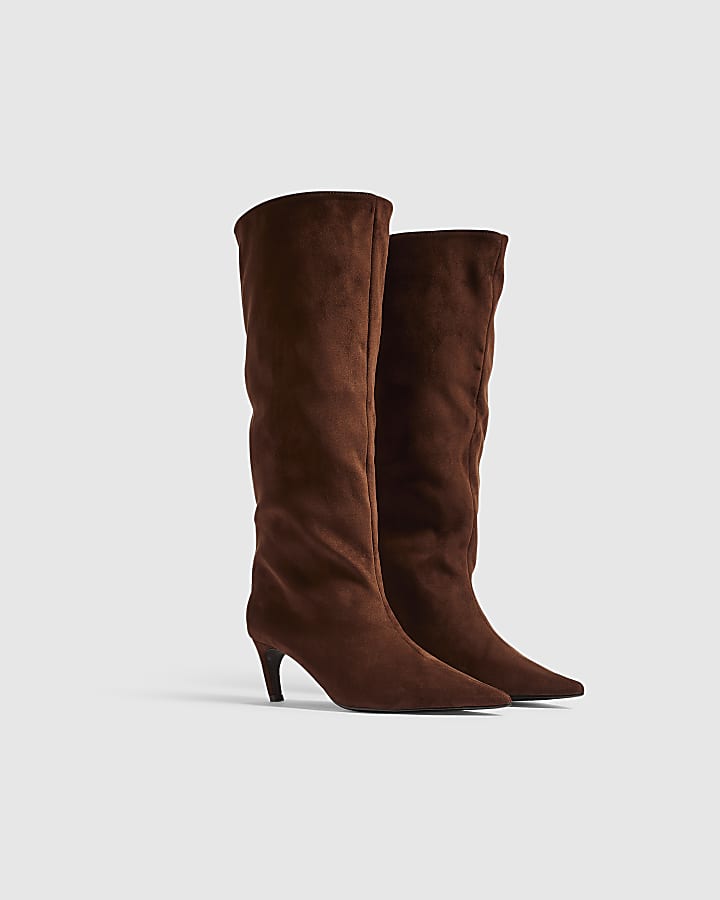 Brown Faux Suede High Leg Slouch Boots
