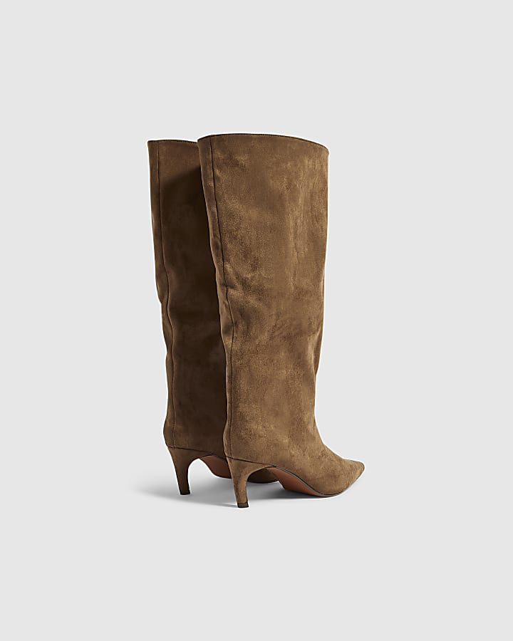 Beige Faux Suede High Leg Slouch Boots