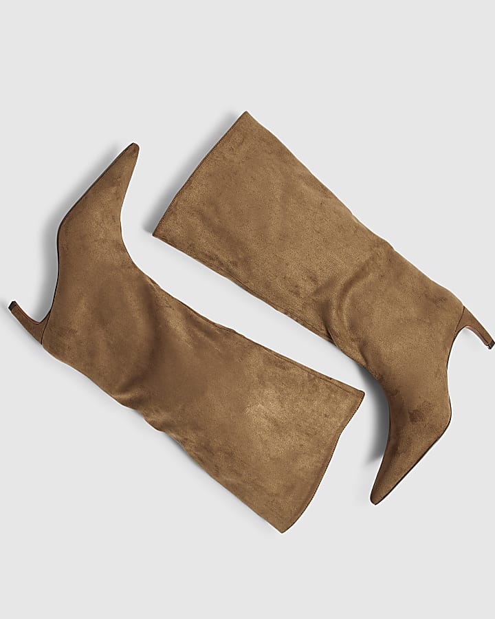Beige Faux Suede High Leg Slouch Boots