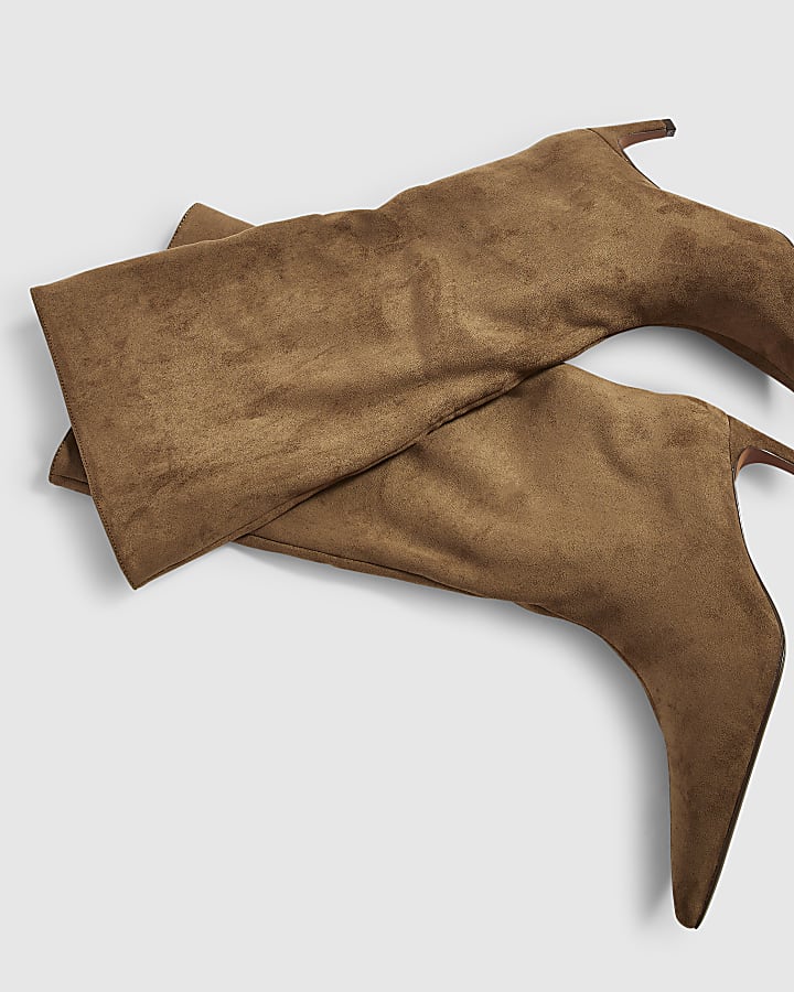 Beige Faux Suede High Leg Slouch Boots