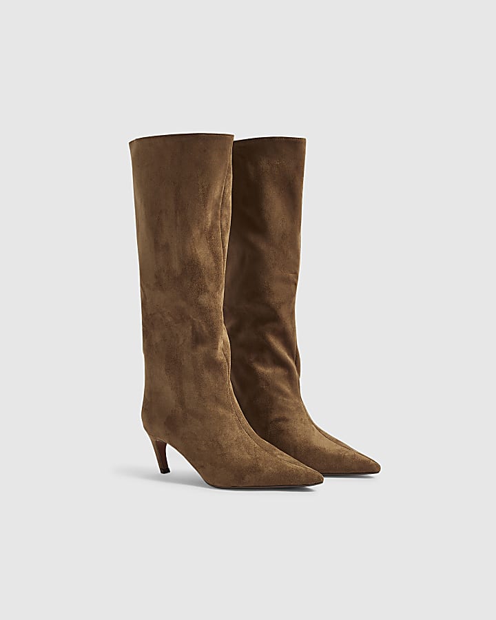 Beige Faux Suede High Leg Slouch Boots