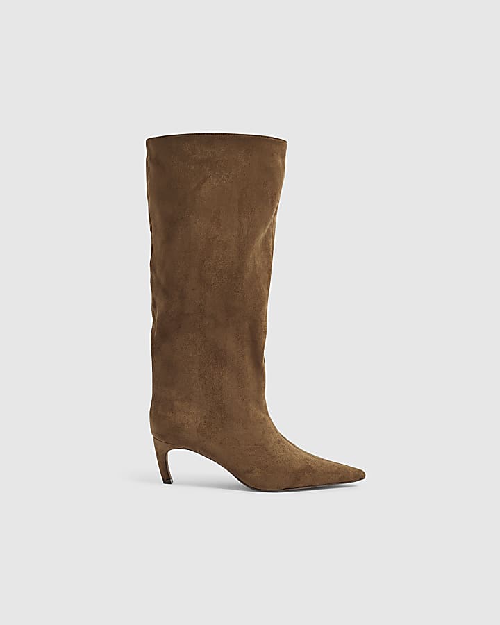 Beige Faux Suede High Leg Slouch Boots