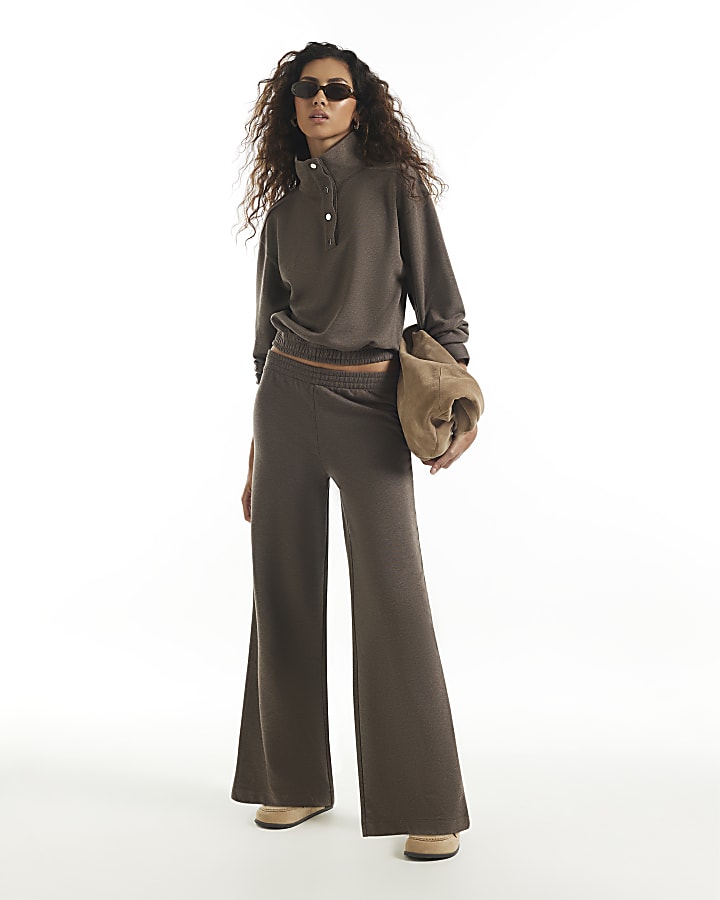 Brown Elasticated Wide Leg Joggers