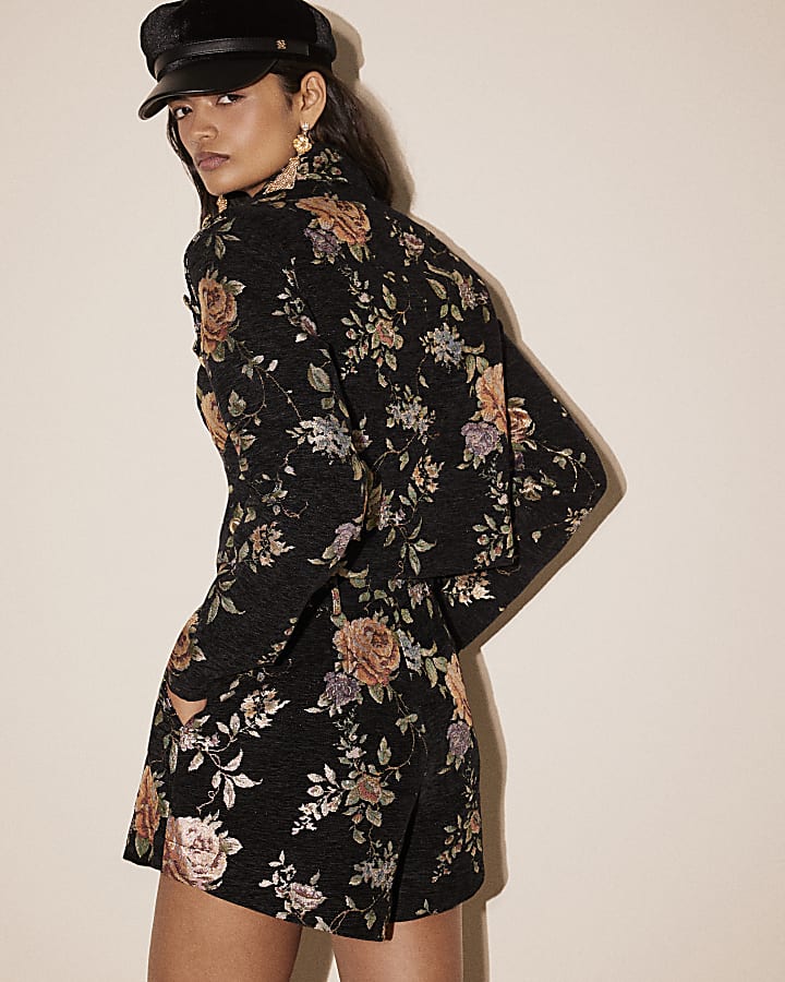 Black Jacquard Floral Jacket