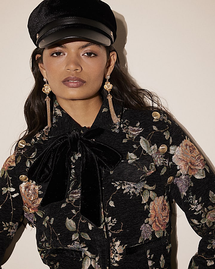 Black Jacquard Floral Jacket