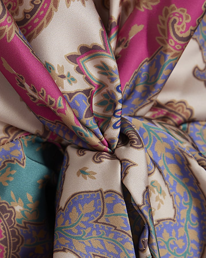 Cream Satin Paisley Knot Front Blouse