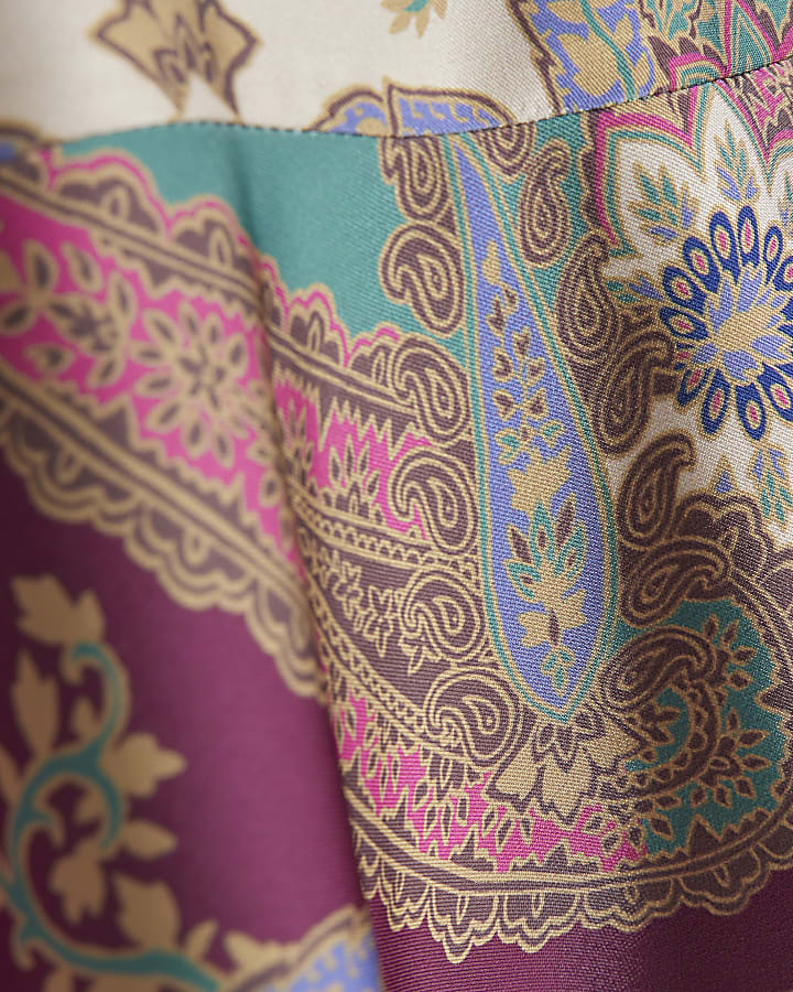Cream Satin Paisley Wrap Front Mini Dress