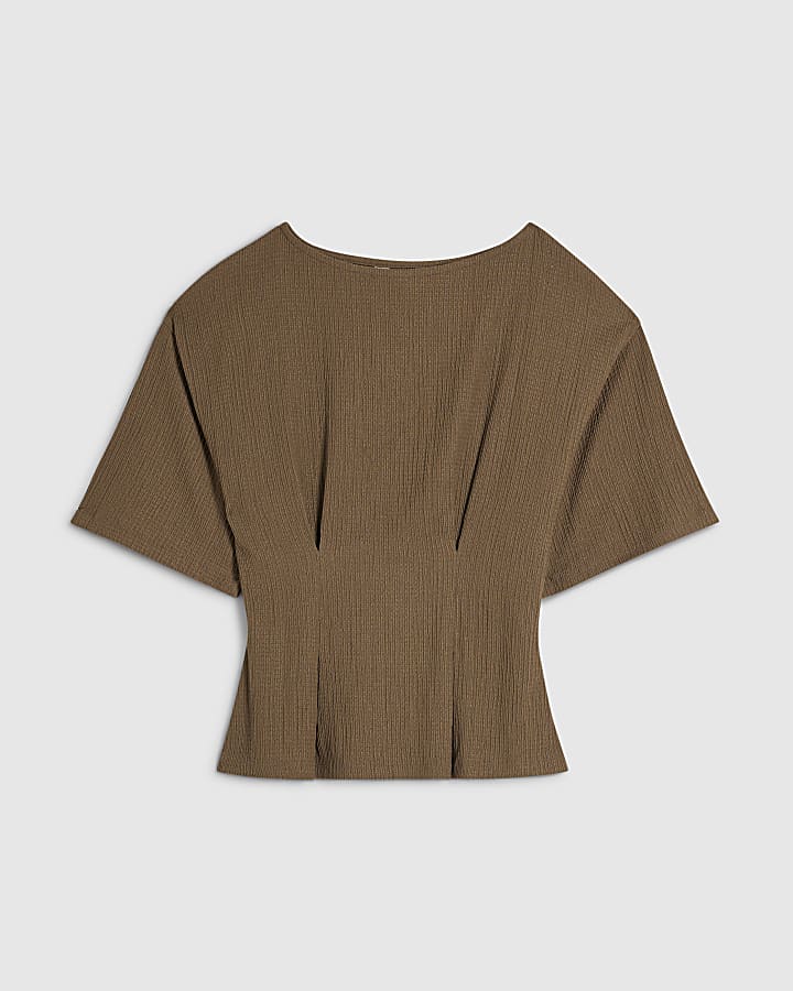 Brown Textured Batwing Sleeve Top