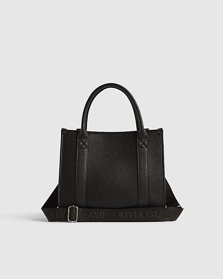 Black Embroidered Medium Tote Bag