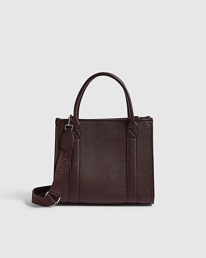 Burgundy Faux Leather Embroidered Tote Bag
