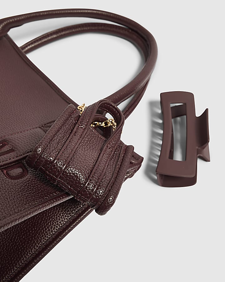Burgundy Faux Leather Embroidered Tote Bag
