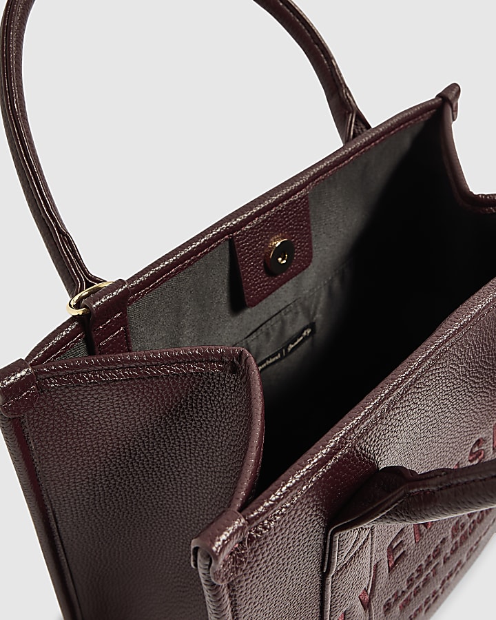Burgundy Faux Leather Embroidered Tote Bag