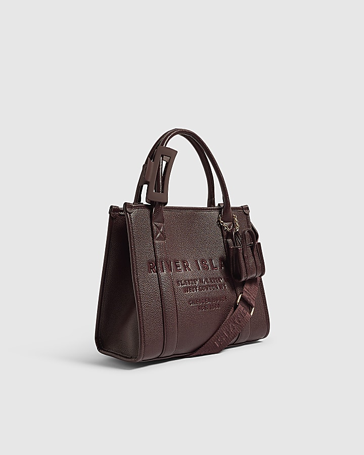 Burgundy Faux Leather Embroidered Tote Bag