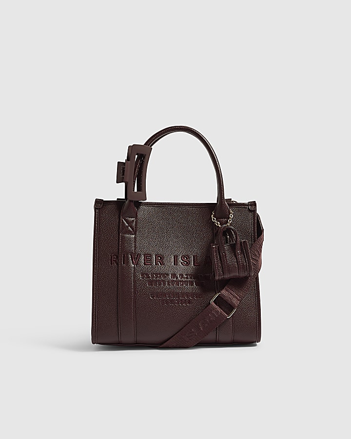 Burgundy Faux Leather Embroidered Tote Bag