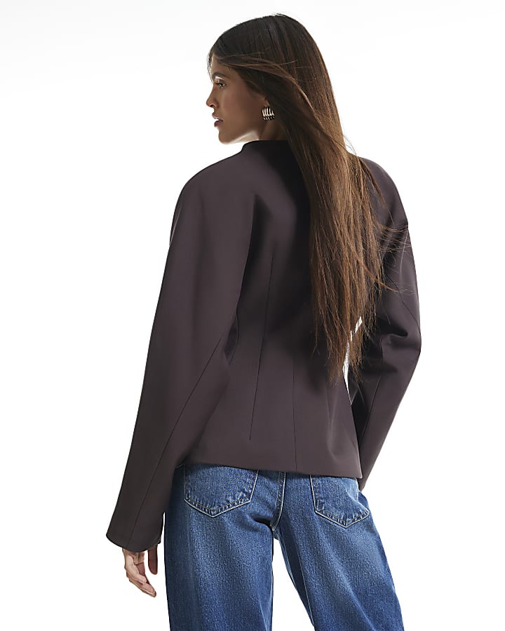 Brown Cocoon Sleeve Wrap Blazer