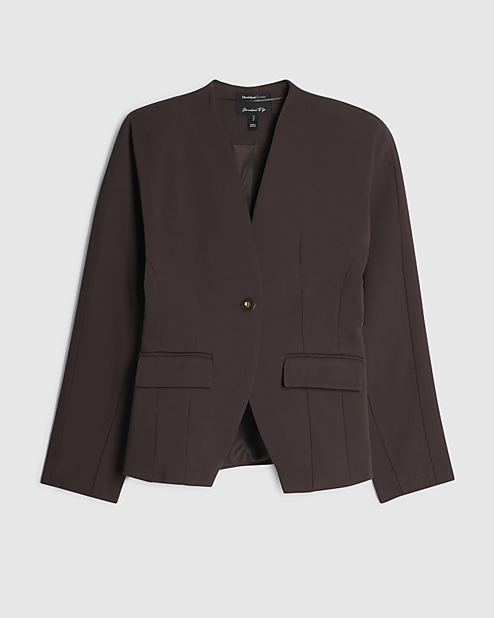 Brown Cocoon Sleeve Wrap Blazer