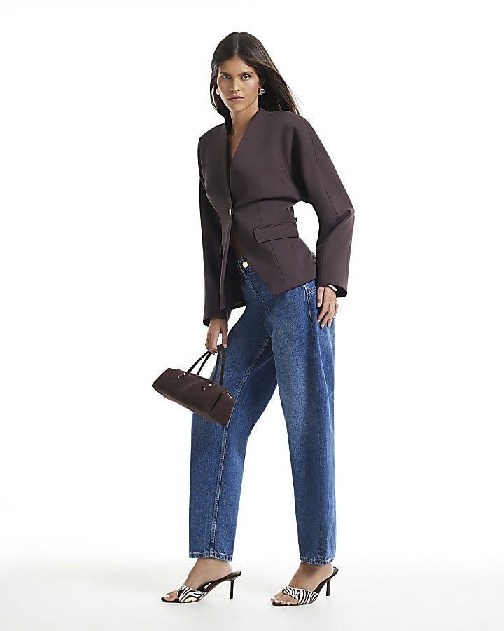 Brown Cocoon Sleeve Wrap Blazer
