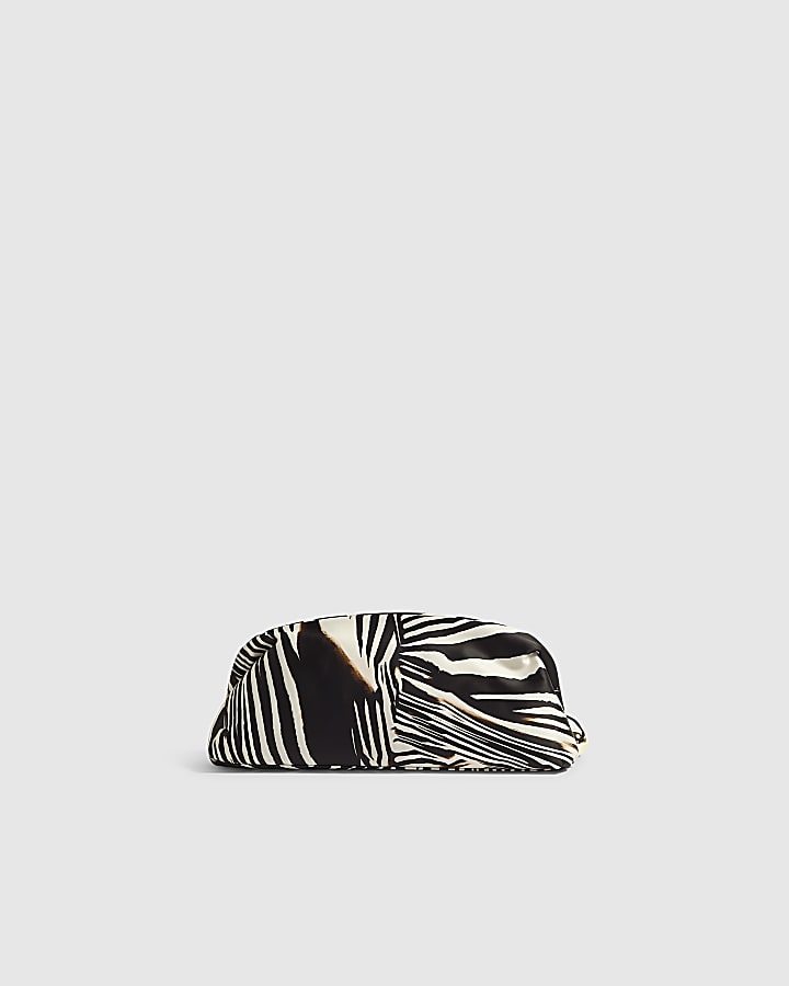 Black Zebra Print Tassel Frame Clutch Bag