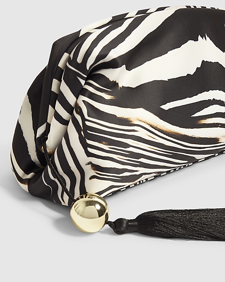 Black Zebra Print Tassel Frame Clutch Bag