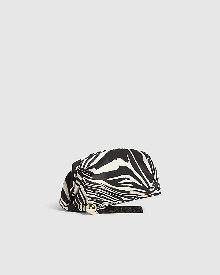 Black Zebra Print Tassel Frame Clutch Bag