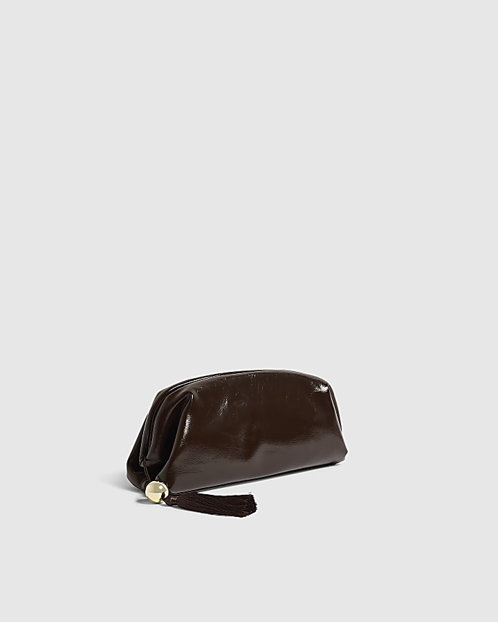 Brown Tassle Frame Clutch Bag