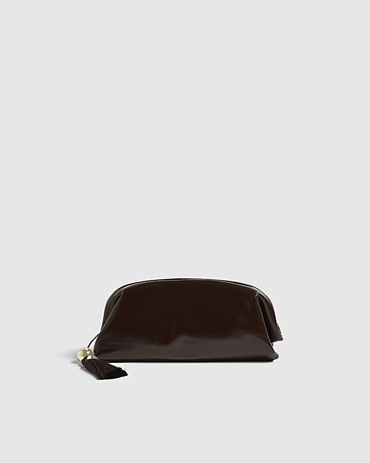 Brown Tassle Frame Clutch Bag