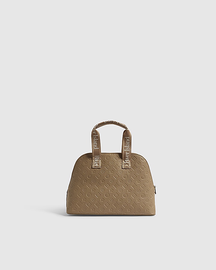 Beige Webbing Handle Kettle Tote Bag