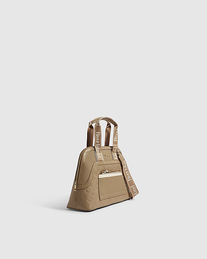 Beige Webbing Handle Kettle Tote Bag