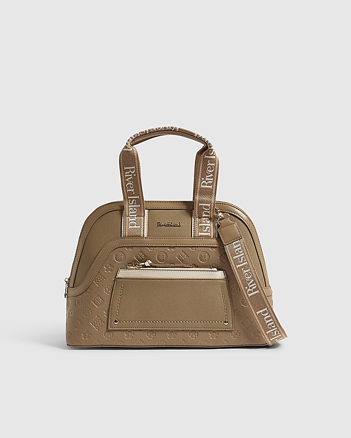 Beige Webbing Handle Kettle Tote Bag