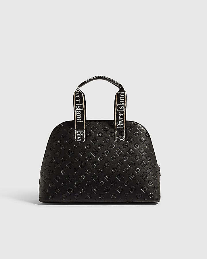 Black Webbing Handle Kettle Tote Bag