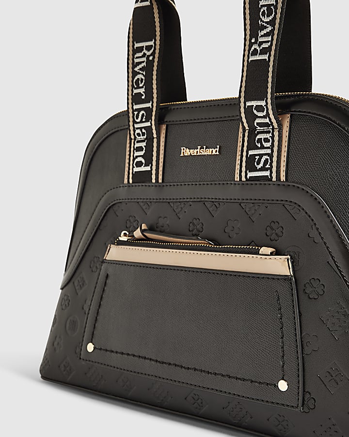 Black Webbing Handle Kettle Tote Bag