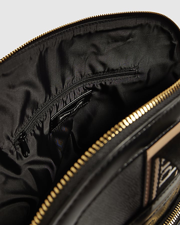 Black Webbing Handle Kettle Tote Bag