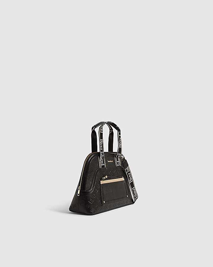 Black Webbing Handle Kettle Tote Bag