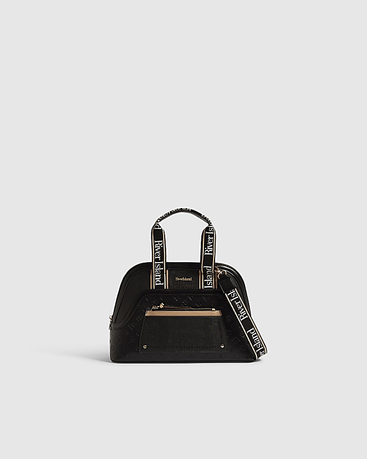 Black Webbing Handle Kettle Tote Bag