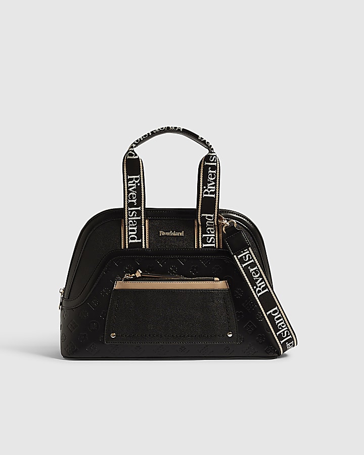 Black Webbing Handle Kettle Tote Bag