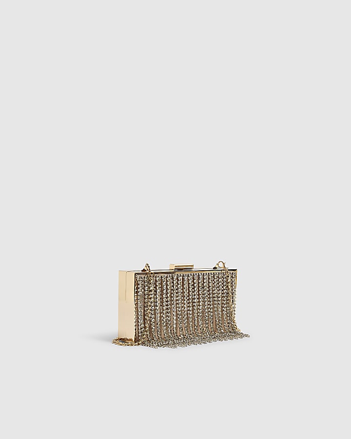 Gold Crystal Fringe Clutch Bag