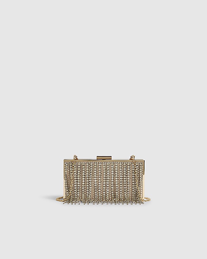 Gold Crystal Fringe Clutch Bag